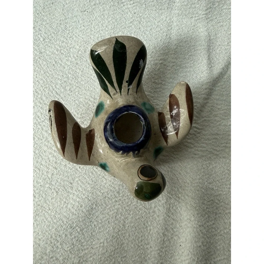 Mexican Tonala Pottery Bird Candle Holder Folk Art Figurine Hand Painted VTG  4